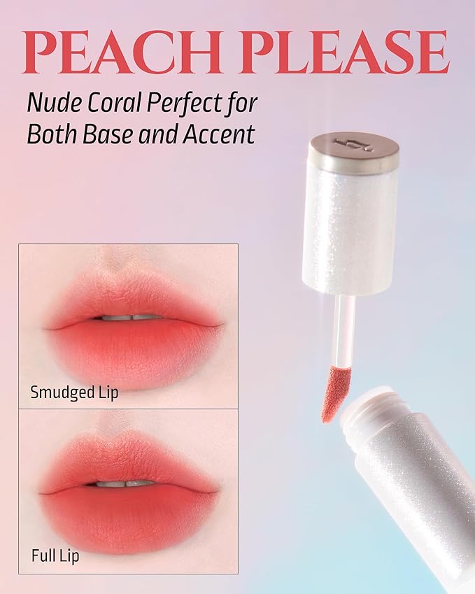 HEVVYMAKEUP Blurring Effect Lip Tint - Airy Velvet Matte Lips - Vegan, Longwear, Vibrant, Buildable Creamy Soft Texture - Korean Lip Makeup, Peach Please, 0.13 fl.oz.-Velvo Beauty