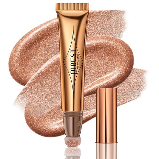 Liquid Highlighter Beauty Wand, Cream Liquid Highlighter Stick with Cushion Applicator, Lightweight Blendable, Long Lasting Silky Cream Highlighter Stick | 5# Highlight Rose Gold-Velvo Beauty