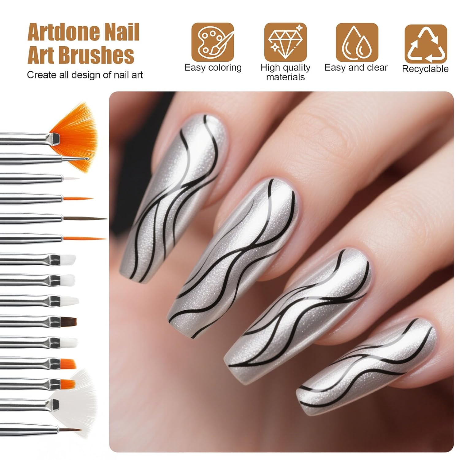 Artdone 15pcs Pink Nail Art Brushes, Nail Art Tool Set, Dotting Tools, Dust Brush,Striping Brushes for Long Lines, Drawing Pen For Gel Polish Design supply-Velvo Beauty