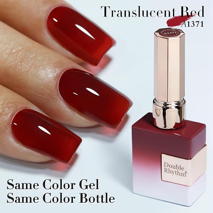 Double Rhythm 0.5Oz Jelly Gel Polish Translucent Sheer Neutral Natural Light Milky Same Color Same Bottle 15ML Nail Art DIY at Home (Blood Red-A1371)-Velvo Beauty
