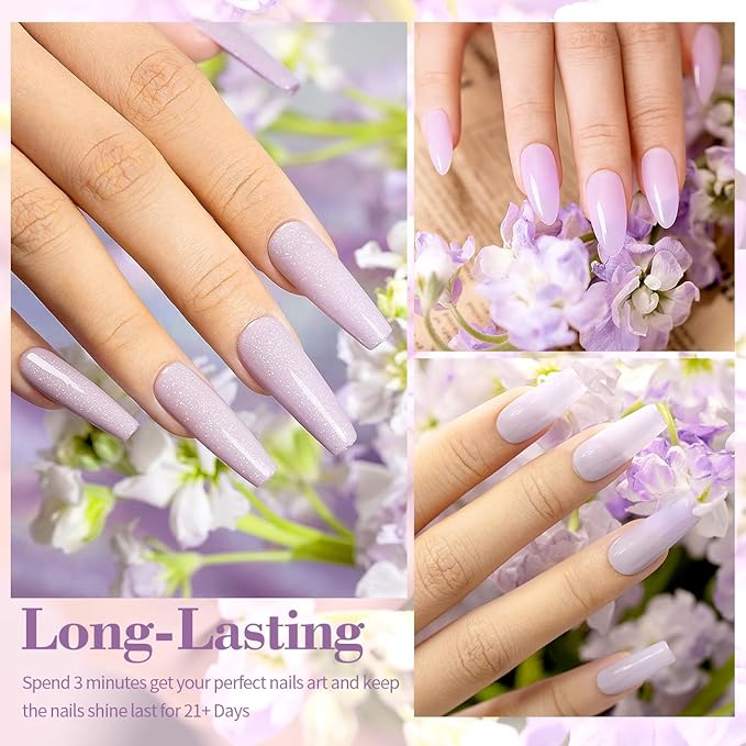 RARJSM Nude Gel Nail Polish Purple Glitter 6pcs Set 7.5ml Jelly Shimmery Sheer Violet Nail Gel Polish Iridescent Sparkly Light Purple Pink Translucent Natural Skin Tone Color Soak off UV LED Cured-Velvo Beauty