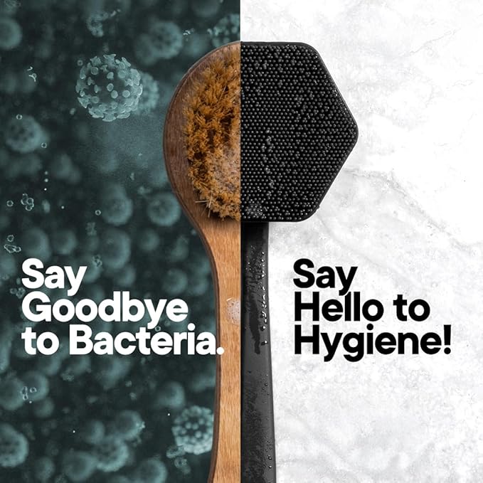 TOOLETRIES Silicone Back Scrubber - Exfoliating Shower Brush, Back Washer for Men, Durable Back Brush with Long Handle - Long Lasting Bath & Shower Accessories - Charcoal-Velvo Beauty