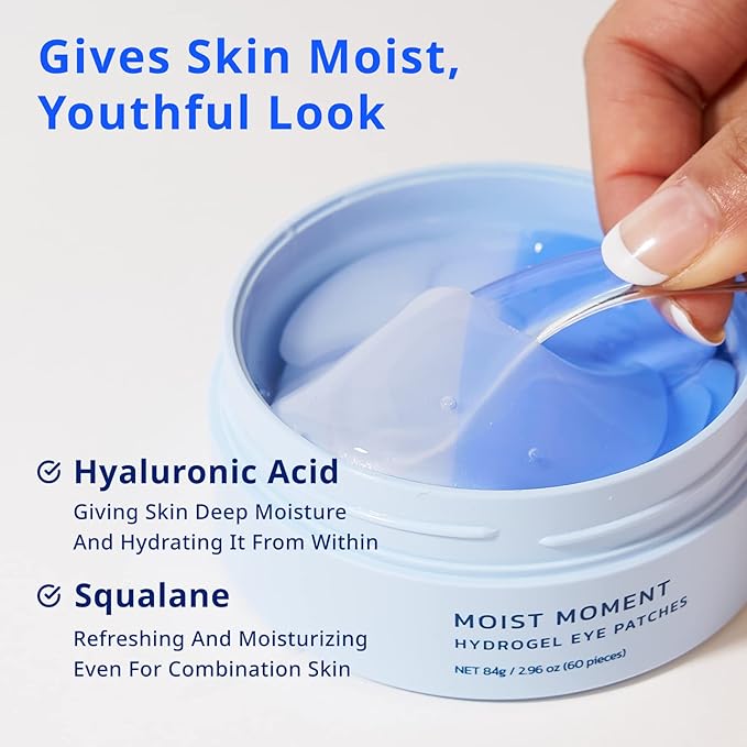 Moist Moment Under Eye Patches | Hydrating Eye Treatment Gel Masks With Hyaluronic acid & Squalane | Under Eye Masks For Dark Circles and Puffiness, Under Eye Bags, Wrinkle Care, Men and Women-Velvo Beauty