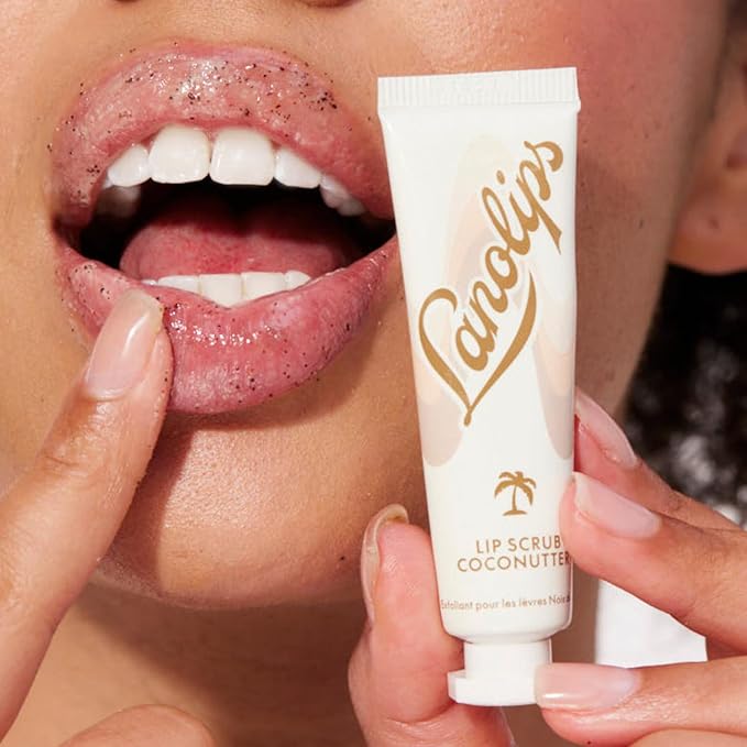 Lanolips Lip Scrub - Natural Lip Exfoliator Made with Lanolin, Vitamin E & Finely Ground Coconut Shells - Gentle Sugar Scrub for Healthy, Soft Lips - Coconutter (.35 oz)-Velvo Beauty