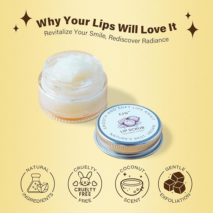 Coconut Lip Scrub - Gentle Exfoliation & Conditioning for Chapped Lips - 0.53oz Sugar Vegan Polish-Velvo Beauty