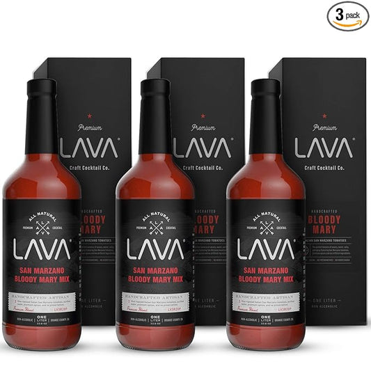 (3 Pack) LAVA Premium Bloody Mary Mix; Italian San Marzano Tomatoes, No Artificial Sweeteners, Vegan, Ready to Use, No Added Sugar, 1-Liter (33.8oz) Glass-Velvo Beauty