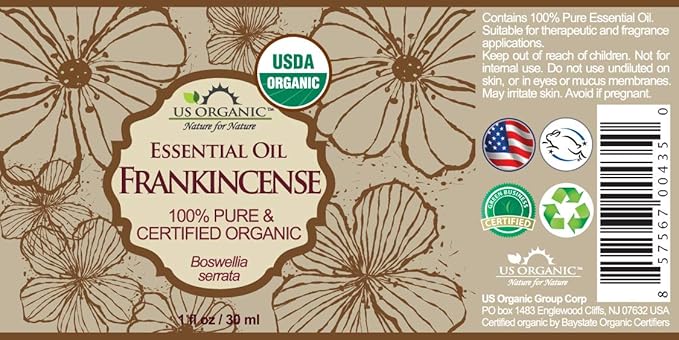 US Organic 100% Pure Frankincense Essential Oil, USDA Certified Organic, Steam Distilled, Boswellia serrata, Origin_India, Use Topically or in Diffuser (30 ml, Value 2Pack)-Velvo Beauty