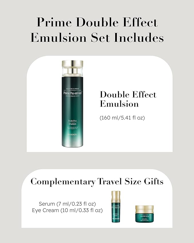 ISA KNOX AGE FOCUS PRIME Double Effect Emulsion by LG Beauty, PRIME Wrinkle For All Serum & PRIME Eye For All Cream - Korean Skin Care, Daytime Retinol (177 ml/5.99 fl oz)-Velvo Beauty
