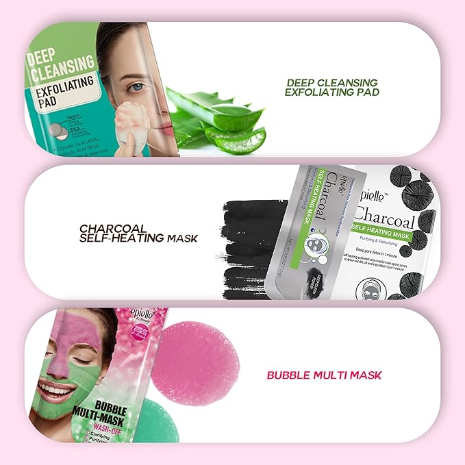 Epielle All In One Kit, cleansing, facial sheet mask, peel off, Fun facial mask Kit, Moisturizing Facial Skincare for Sensitive Skin & Acne | Spa Day Party, Mothers Day Gifts-Velvo Beauty