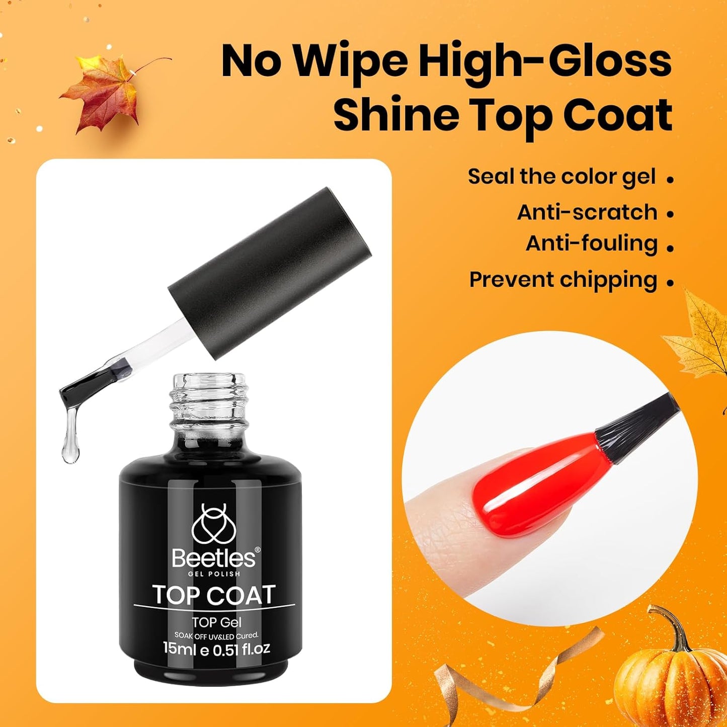 Beetles 2 Pcs 15ml No Wipe Gel Top Coat and Base Coat Set - Shine Finish and Long Lasting, Soak Off LED Nail Lamp Gel Base Top Coat Finish Nail Art Design Manicure Gifts for Women-Velvo Beauty