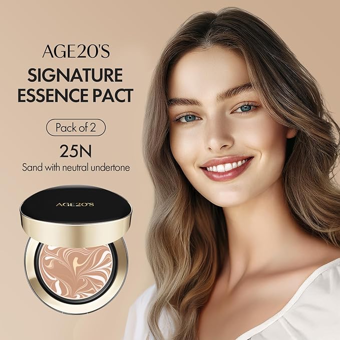 AGE20'S Signature Essence Pact SPF 50+ | Pack of 2 | 25N SAND | Cream Foundation, Dewy Finish, Natural Coverage | Korean Cushion Foundation-Velvo Beauty