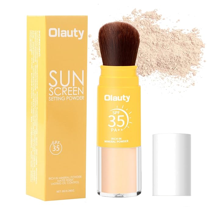 Mineral Sunscreen Setting Powder, SPF 35, Translucent Setting Brush Powder for Face, Long Lasting Oil Control Matte Loose Powder, Lightweight, Breathable (02# Medium)-Velvo Beauty