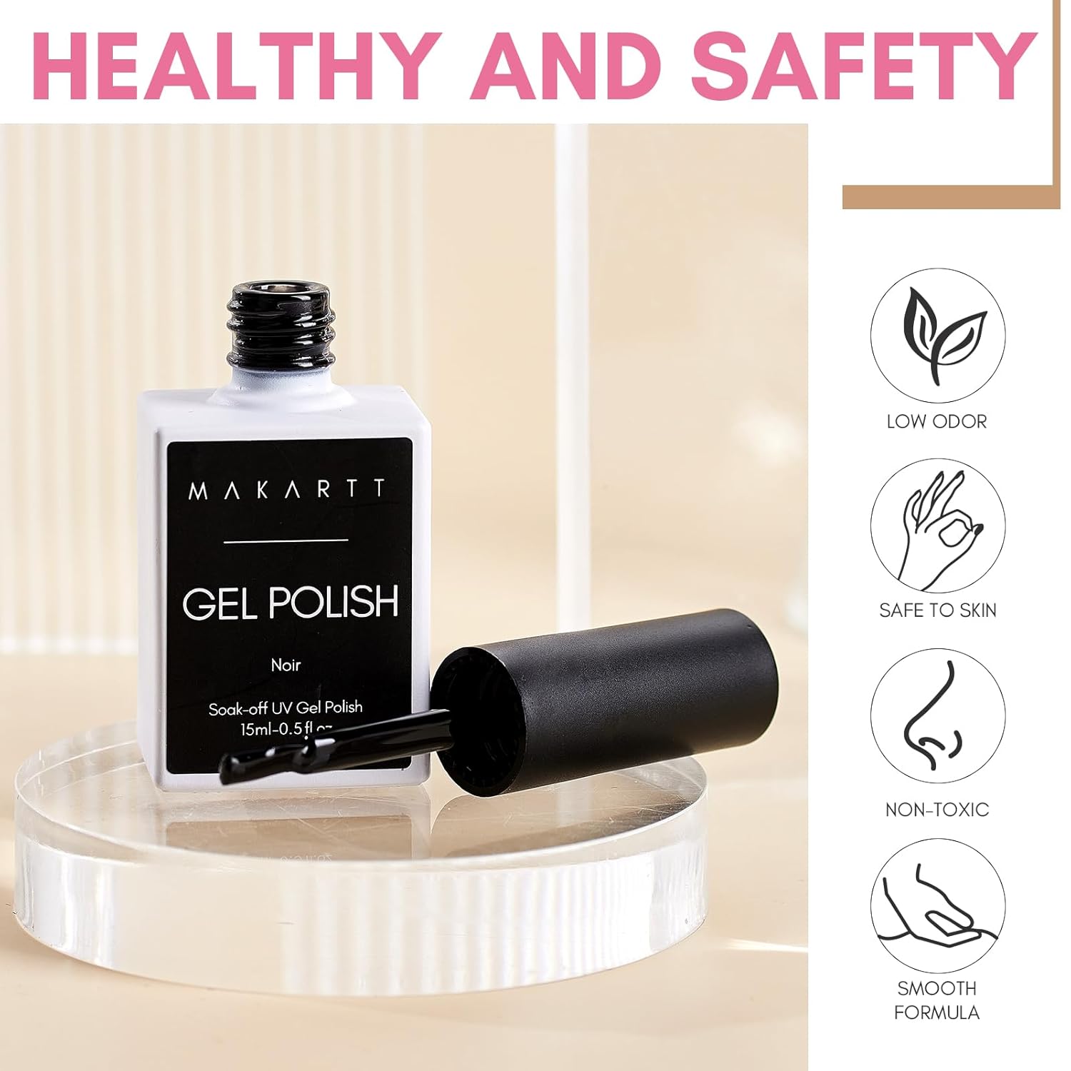 Makartt Black Gel Nail Polish 15ml, Noir Soak Off Gel for DIY Manicure & Nail Art Designs, UV/LED Light Cured, Long-Lasting Finish for Home & Salon Use-Velvo Beauty