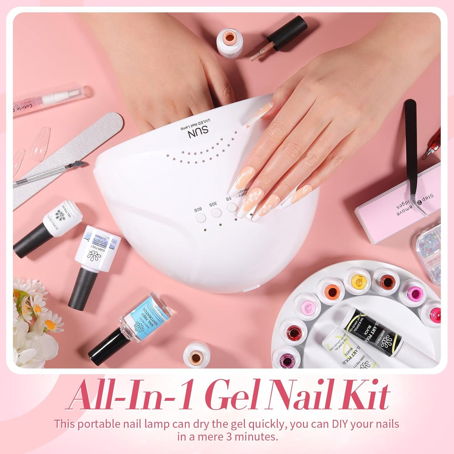 BORN PRETTY 77PCS Gel Nail Polish Starter Kit With U V/LED kit for Beginners 48W 32Colors Nude Pink Cat Magnetic Eyes Glitter Set Reflective Base Top Coat Liner Art Manicure Ideal Gifts-Velvo Beauty