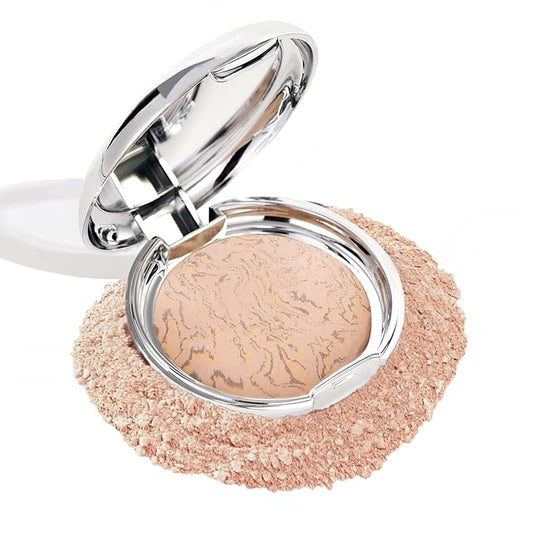 Marbleized Baked Foundation Makeup, Balance and Brighten Color Correcting Powder Foundation - Buildable Light to Medium Coverage - Demi-Matte Natural Finish (#003 MEDIUM, 0.32 Oz)-Velvo Beauty