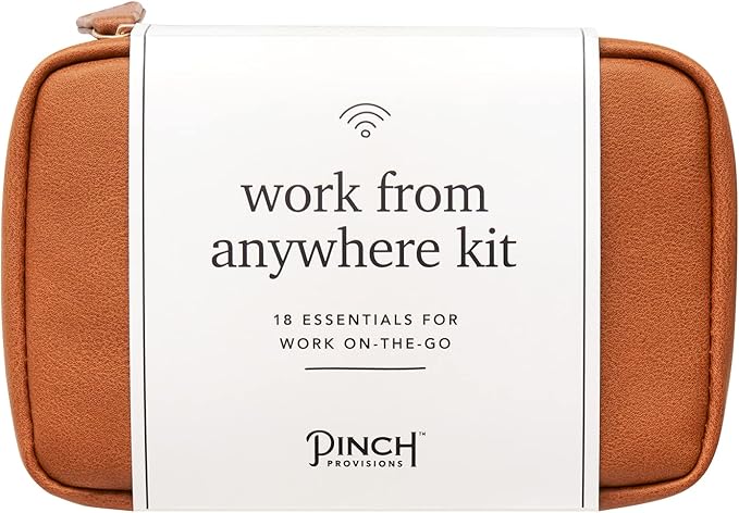 Pinch Provisions Work from Anywhere Kit, Includes 18 Essentials to Help You Stay on Task, Must-Have Essentials, Compact Multi-Functional Double-Pocket Vegan Leather Pouch-Velvo Beauty
