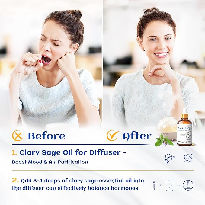 HIQILI 1 Fl Oz Clary Sage Oil Essential Oil, 100% Pure Undiluted for Diffuser, Aromatherapy - 30ml-Velvo Beauty