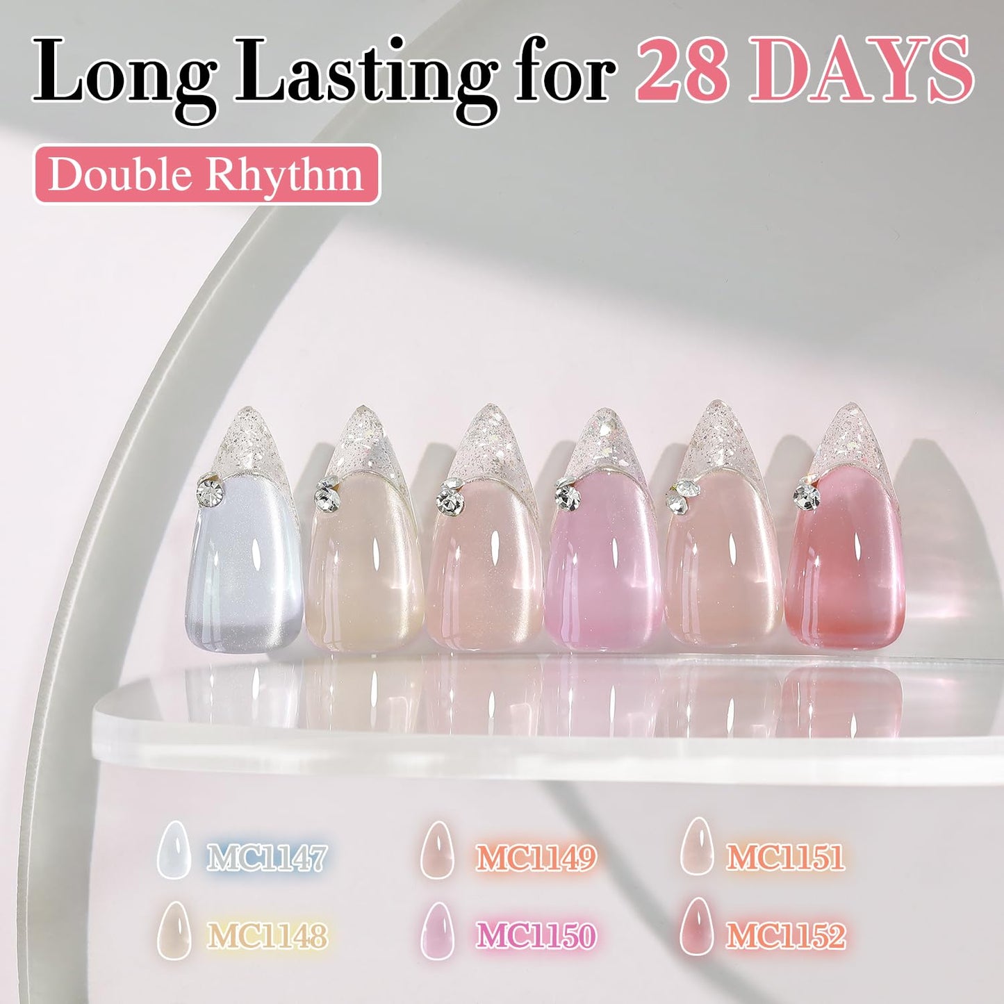 Double Rhythm 6 Colors Cat Eye Gel Polish Set Shimmer Glitter with Magnet Holographic Reflective Magnetic UV Nail Art Kit (6-Kit-46)-Velvo Beauty