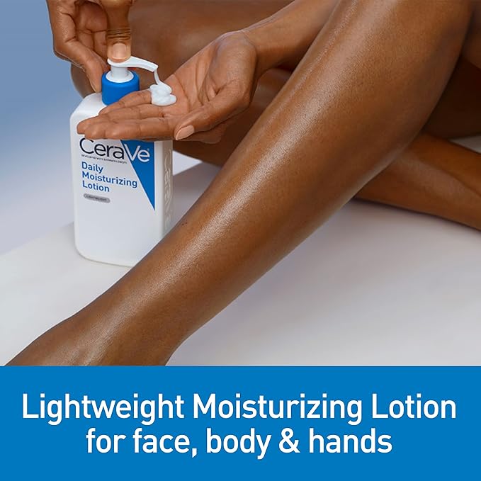 CeraVe Daily Moisturizing Lotion for Dry Skin, Body Lotion & Face Moisturizer with Hyaluronic Acid and Ceramides, Daily Moisturizer, Fragrance Free, Oil-Free, 19 Ounce-Velvo Beauty