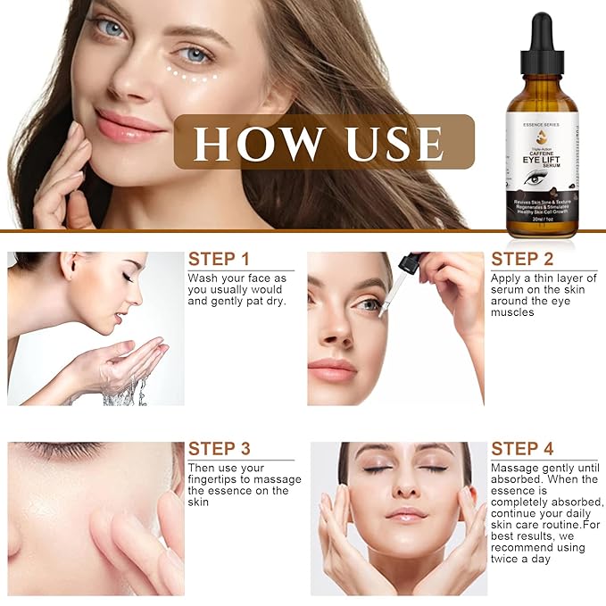 Caffeine Eye Serum - with EGCG, Vitamin C, Hyaluronic Acid, Collagen, Caffeine Eye Lift Serum - Reduces Puffiness, Dark Circles, Under Eye Bags, Wrinkles and Fine Lines Around The Eyes (30ml)-Velvo Beauty
