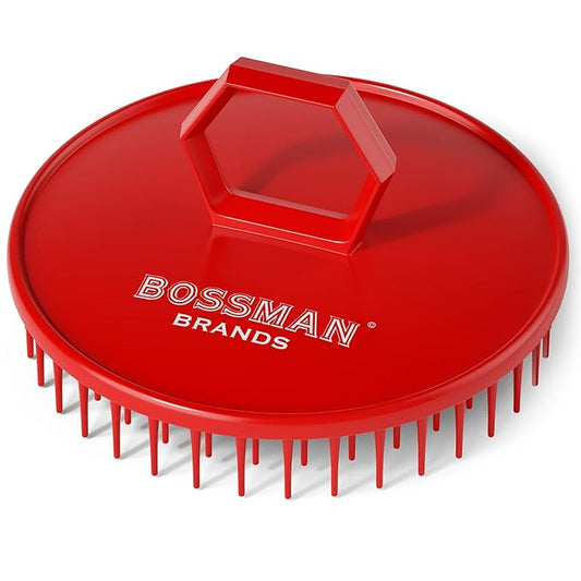 Bossman Scalp Massager & Shampoo Brush (3-inch, Red) – Head Scrubber, Beard Exfoliator & Dandruff Control for Hair & with Firm Bristles-Velvo Beauty
