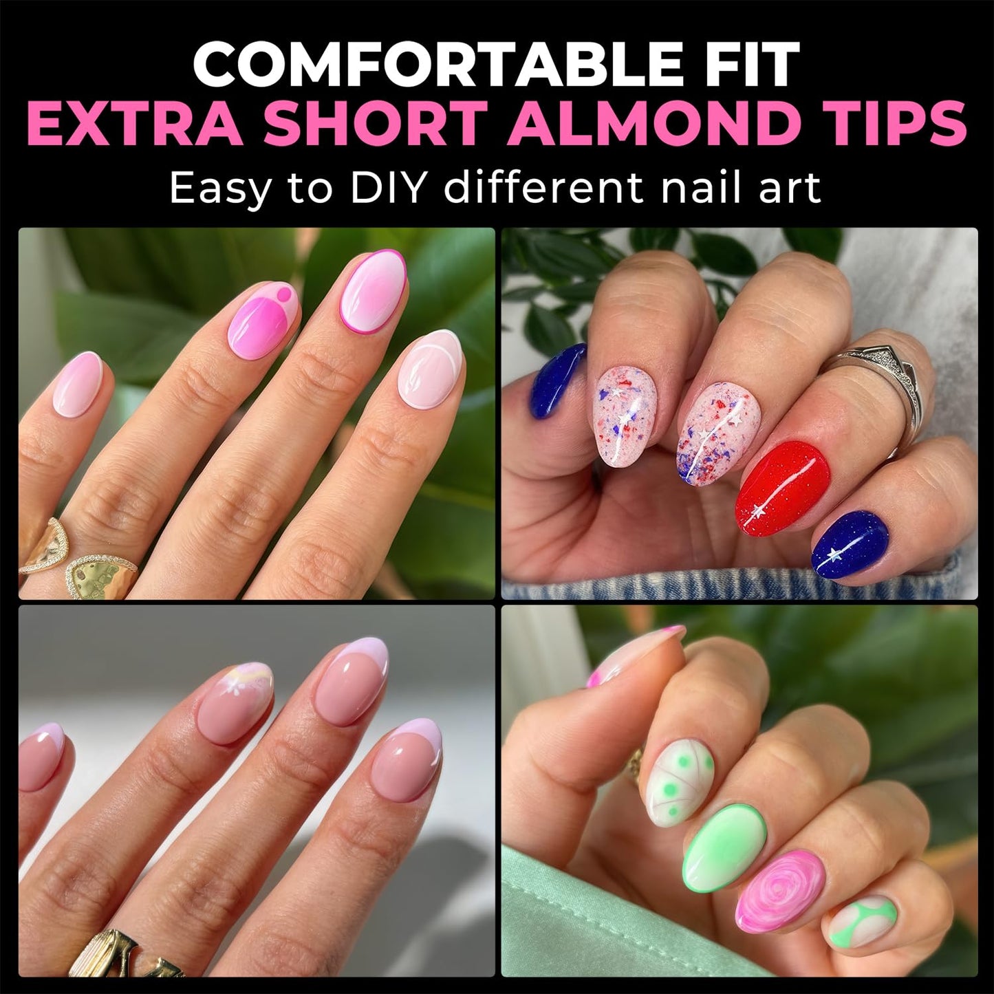 UNA GELLA Extra Short Almond Nail Tips Full Cover 216PCS Gel Nail Tips Short Almond Shaped Nails Tips Soft Gelly Gel Clear Fake Nails Tip for Acrylic Nail Tip Soak Off Home DIY Salon Nails 12 Sizes-Velvo Beauty