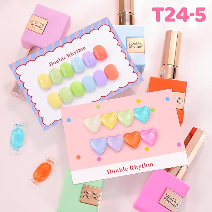 Double Rhythm 28Pcs 0.5Oz Gel Nail Polish Set Same Color Same Bottle Soak Off Gel Polish Kit Nail Art Manicure Salon DIY at Home for Women (Pastel Candy Collection-T24-5)-Velvo Beauty