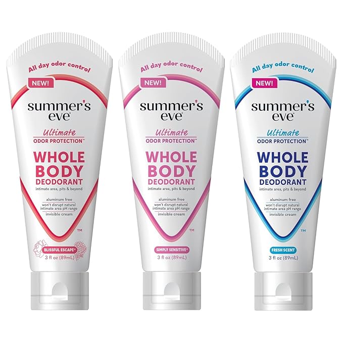 Summer's Eve, Whole Body Deodorant for Women, Ultimate Odor Control, Aluminum Free Deodorant, 3 Fl Oz; Simply Sensitive, Blissful Escape, & Fresh Scent-Velvo Beauty