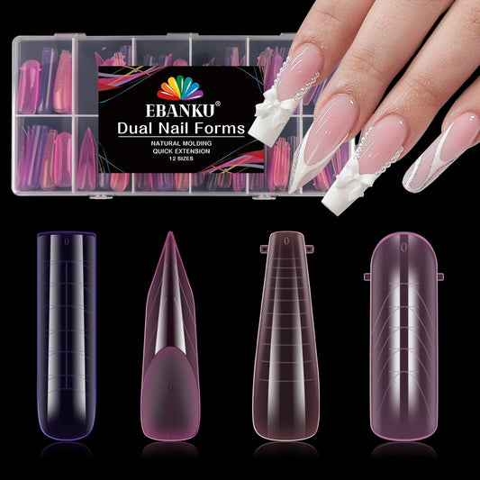 EBANKU Dual Nail Forms for Poly Extension Gel, 96 PCS Pink Nail Molds Reusable Nail Extension Forms for Builder Gel Manicure Design Salon DIY-12 Sizes-Velvo Beauty