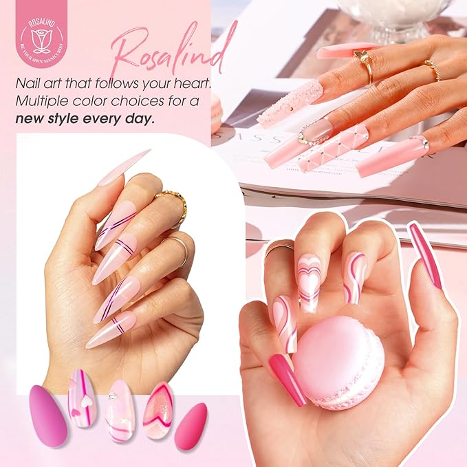 ROSALIND Pink Gel Polish, 8 Colors Hot Pink Light Pink Neon Pink Gel Nail Polish Set Pink Shades Pink Valentine Gel Polish Collection Nail Art Gift DIY at Home-Velvo Beauty