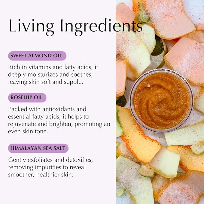Sweet Almond Rosehip Brine Polish | Exfoliating Blend with Himalayan & Dead Sea Salt, Maple Sugar | Enriched with Magnesium, Omega 3's & Vitamin E | Revitalize Skin, Reduce Inflammation-Velvo Beauty