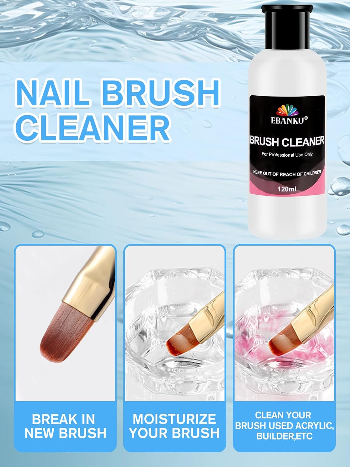 EBANKU 4OZ Nail Brush Cleaner, Nail Art Brushes Conditioner Quickly Clean Gel Nail Brush Clean Solution With Glass Cup and 100 Pcs Cleaning Pad for Nail Extension Gel-Velvo Beauty