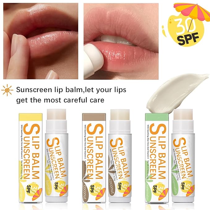 Spf 30 Lip Balm, 3Pcs Sunscreen Lip Balm, Lip Balm With Spf, Flavored Lip Balm, Vitamin E Lip Balm Set, Aloe Vera Hydrating Lip Balm for Women Gilrs-Velvo Beauty