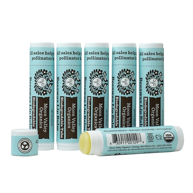 Moon Valley Organics Beeswax Lip Balm for Moisturizing Lips and Cuticles (COOL MINT VANILLA, 6-Pack)-Velvo Beauty