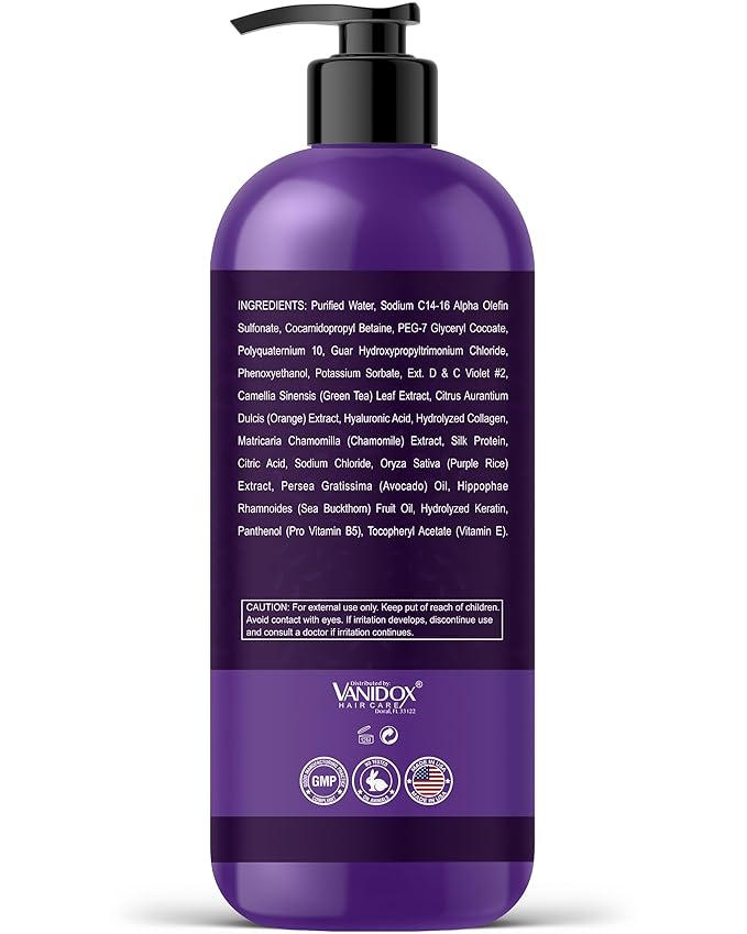 Brass Toning Purple Shampoo for Grey and Silver Hair, Infused with Purple Pigment, Sulfate Free Shampoo for Gray and Silver Hair (16 fl oz)-Velvo Beauty