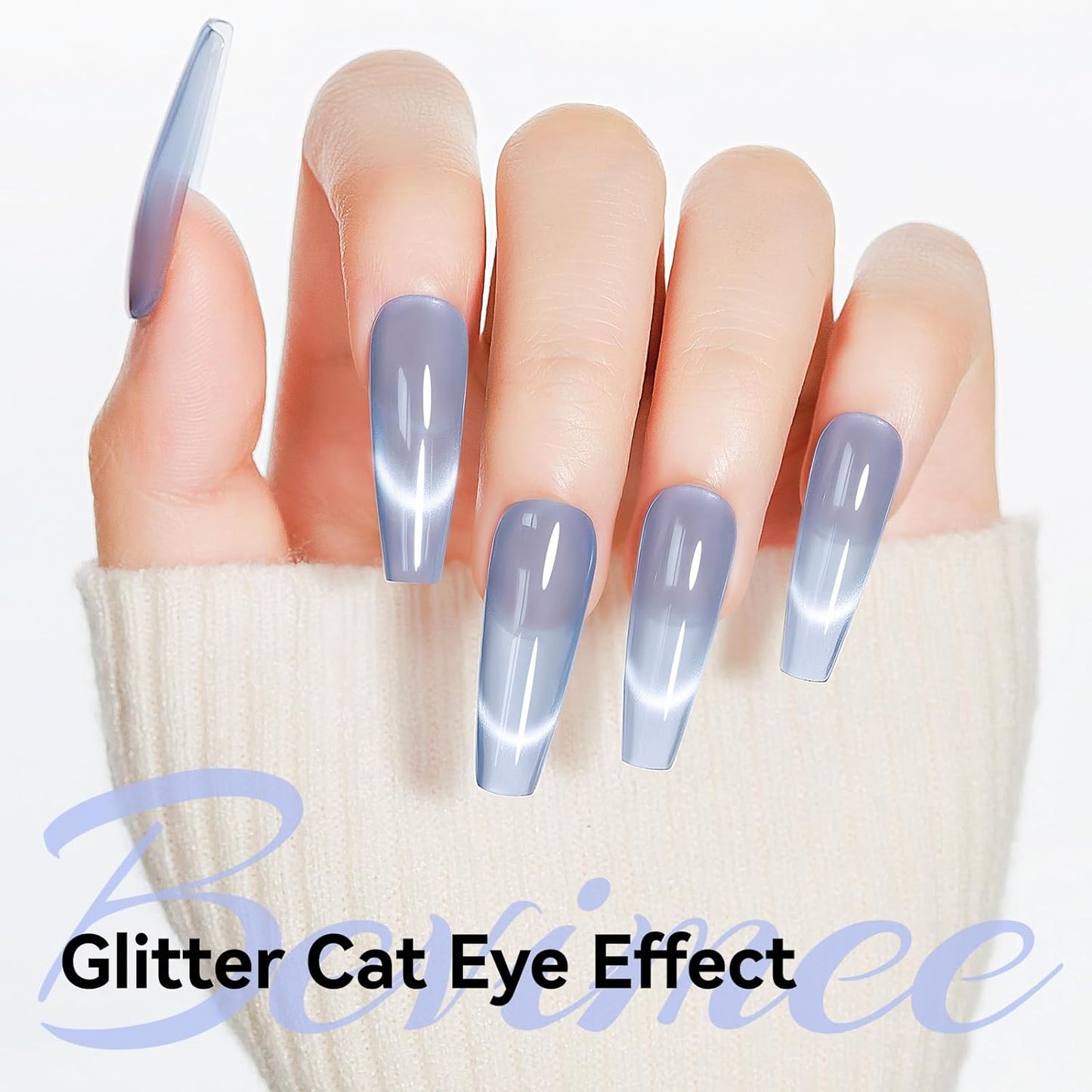 Cat Eye Gel Nail Polish Blue, Magnetic Cateye Gel Polish Sheer Blue Glitter Holographic With Magnet for Nail Salon DIY At Home-Velvo Beauty