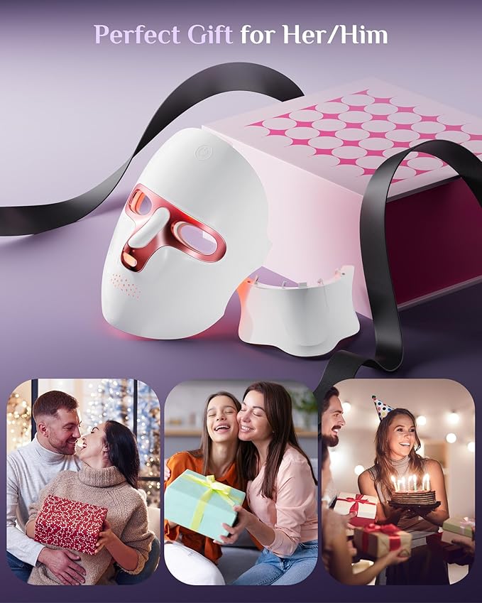 FOLOKE Red Light Therapy Mask for Face & Neck, LED Face Light Therapy,USB C Rechargeable,Infrared Mask for Home Working Travel Yoga-Velvo Beauty