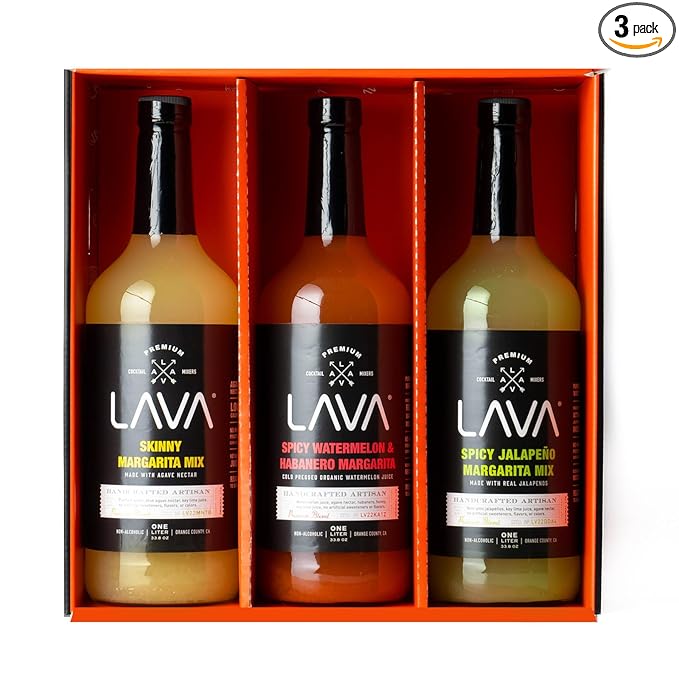 (3 Pack) LAVA Premium Margarita Mix Variety Pack Comes with Spicy Jalapeno, Skinny Margarita, & Spicy Watermelon Habanero, 1-Liter (33.8oz)-Velvo Beauty