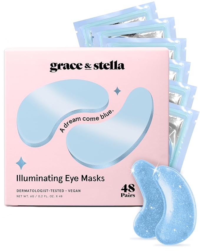 grace & stella Award Winning Under Eye Mask Reduce Dark Circles, Puffy Eyes, Undereye Bags, Wrinkles, Gel Under Eye Patches, Birthday Gifts for Women - Vegan Cruelty-Free Self Care (48 Pairs, Blue)-Velvo Beauty