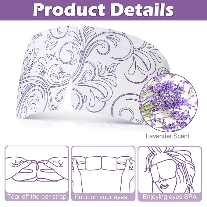 50 Packs Steam Eye Mask for Dry Eyes Spa Warm Sleep Eye Mask Self Heating Disposable Eye Masks for Home Office Travel Eyestrain Relieve (Lavender Scent)-Velvo Beauty