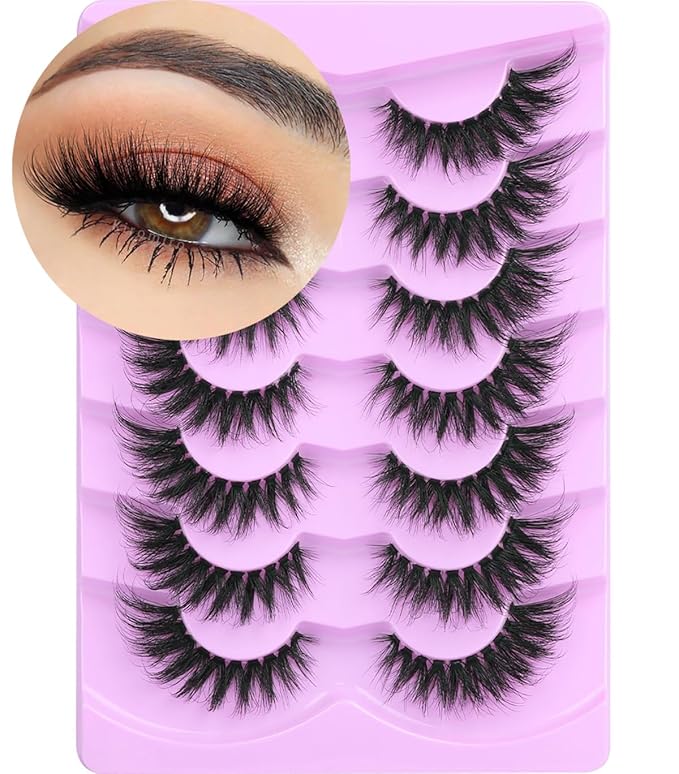 Lashes Clear Band Fox Eye Lashes 3D Volume Faux Mink Eyelashes Wispy False Eyelashes Strips 7 Pairs by Kiromiro-Velvo Beauty