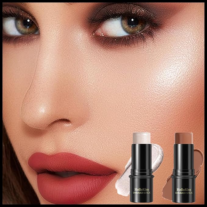 MIELIKKI 2Pcs Cream Contour Stick Makeup, Highlighter Stick and Bronzer Stick for Face Sculpting, Easy to Apply & Blend, Long Lasting, Waterproof, Matte Finish,0106-Velvo Beauty