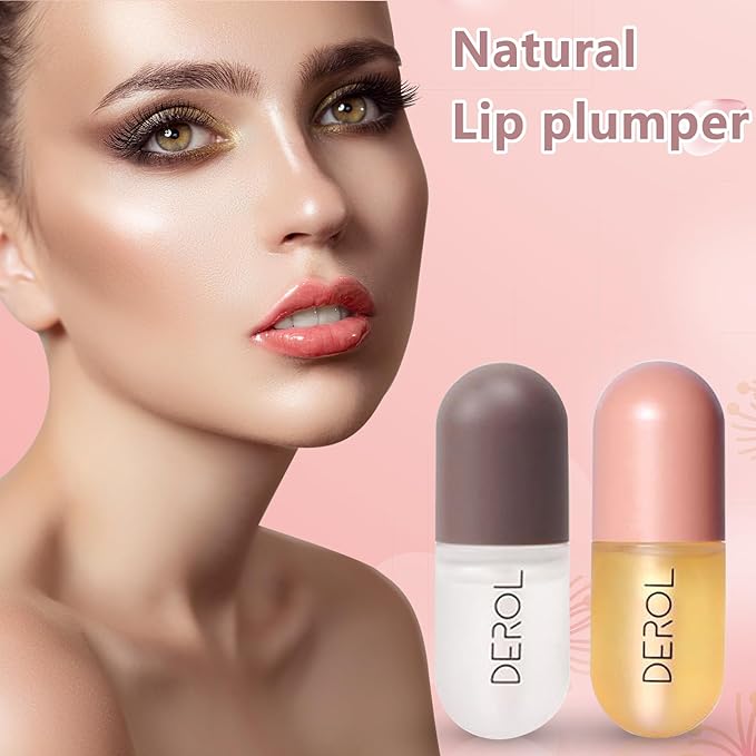 DEROL 2Pcs Natural Lip Plumper, Plant Extracts Plumping Lip Serum, Lip Enhancer Including Day and Night Lip Plumping Balm, Lip Care Serum for Fuller & Hydrated Sexy Lip (5.5MLX2)-Velvo Beauty