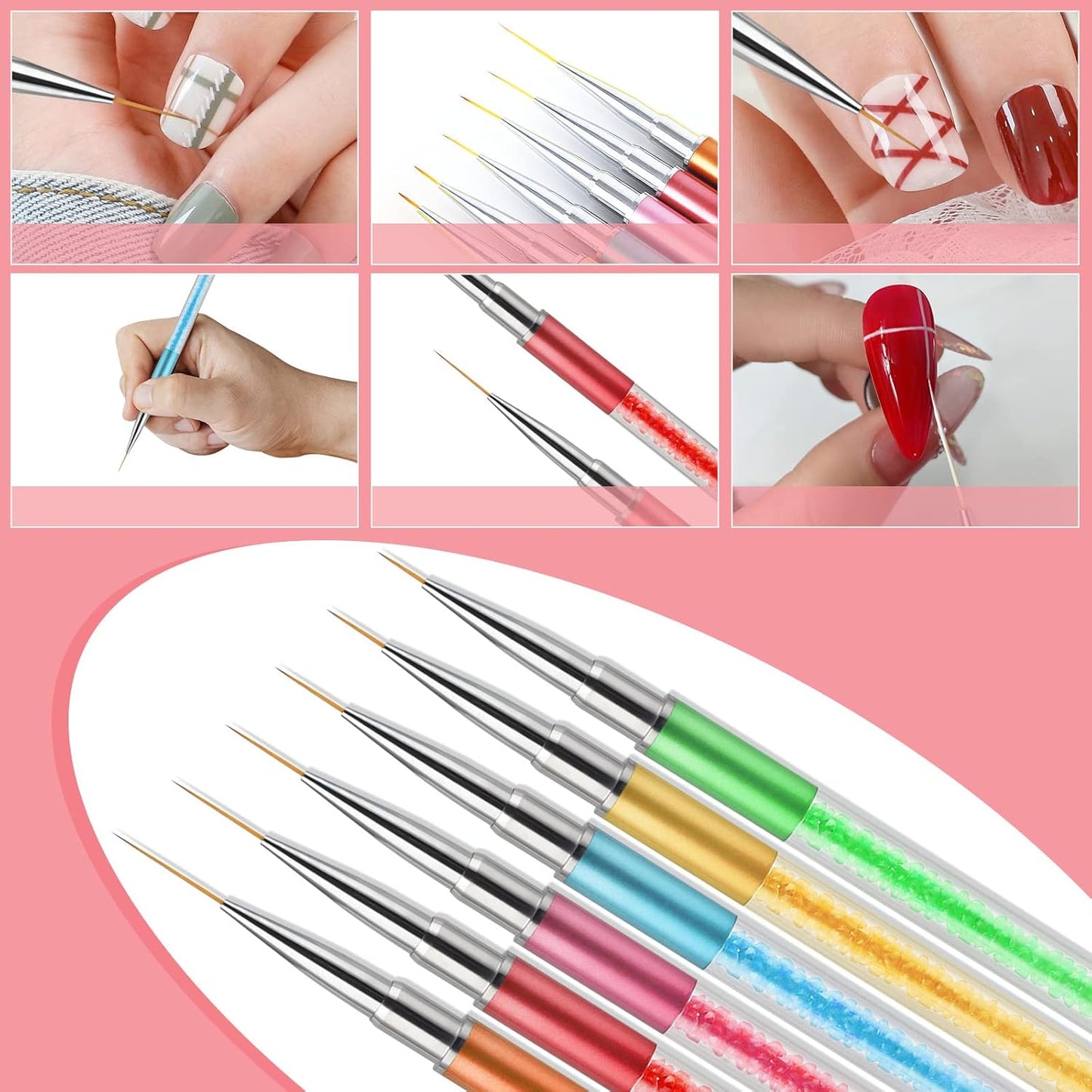 Artdone Nail Art Brushes Set,6PCS Nail Art Liner Brushes For Gel Nail polish Design pen,Nail Drawing Pens For Nail Art Tools Design Pen Small Detail Brushes-Velvo Beauty