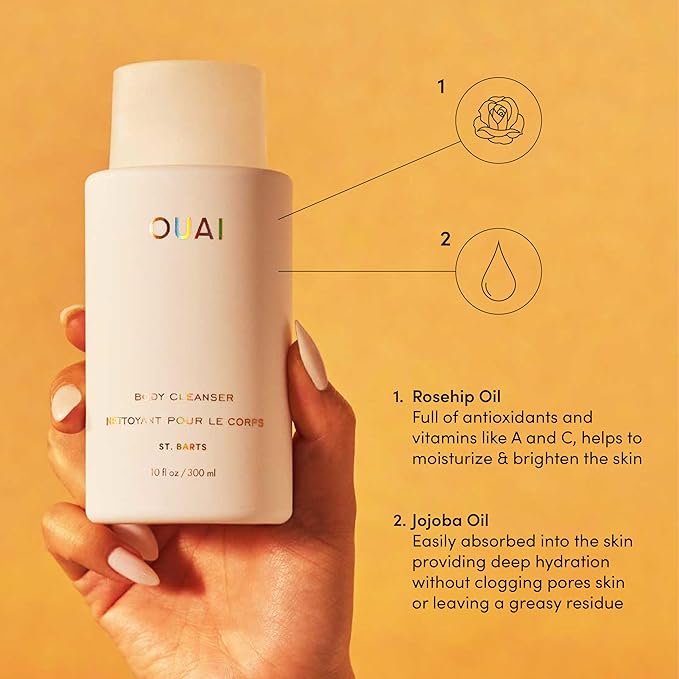 OUAI Body Cleanser, St. Barts - Foaming Body Wash with Jojoba Oil and Rosehip Oil to Hydrate, Nurture, Balance and Soften Skin - Paraben, Phthalate and Sulfate Free Skin Care Products - 10 Oz-Velvo Beauty