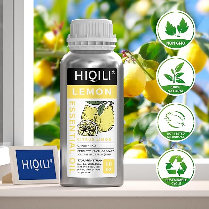 HIQILI Lemon Essential Oil for Cleaning, Degreasing & Household Use, Skin Care, Aromatherapy, Diffuser - 16 Fl Oz-Velvo Beauty