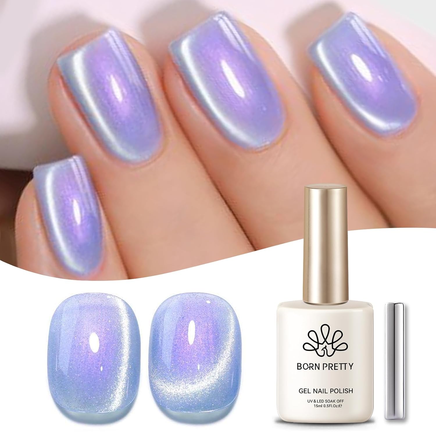 Born Pretty Cat Magnetic Eye Gel Nail Polish, Fairy Purple Glitter Cat Magnetic Gel Nail Polish for Nail Art Manicure Salon DIY at Home 15ML-Velvo Beauty