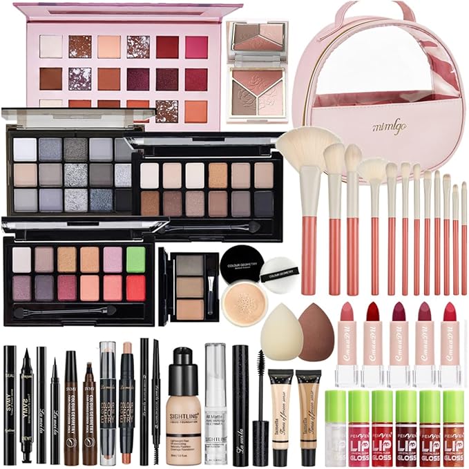 All In One Makeup Kit, Travel Makeup Kit, Makeup Gift Set, Makeup Kit for Women Full Kit, Makeup Bundle Includes Foundation Eyeshadow Palette Lipstick Eyeliner Mascara Contour Stick Cosmetic Brush Set-Velvo Beauty