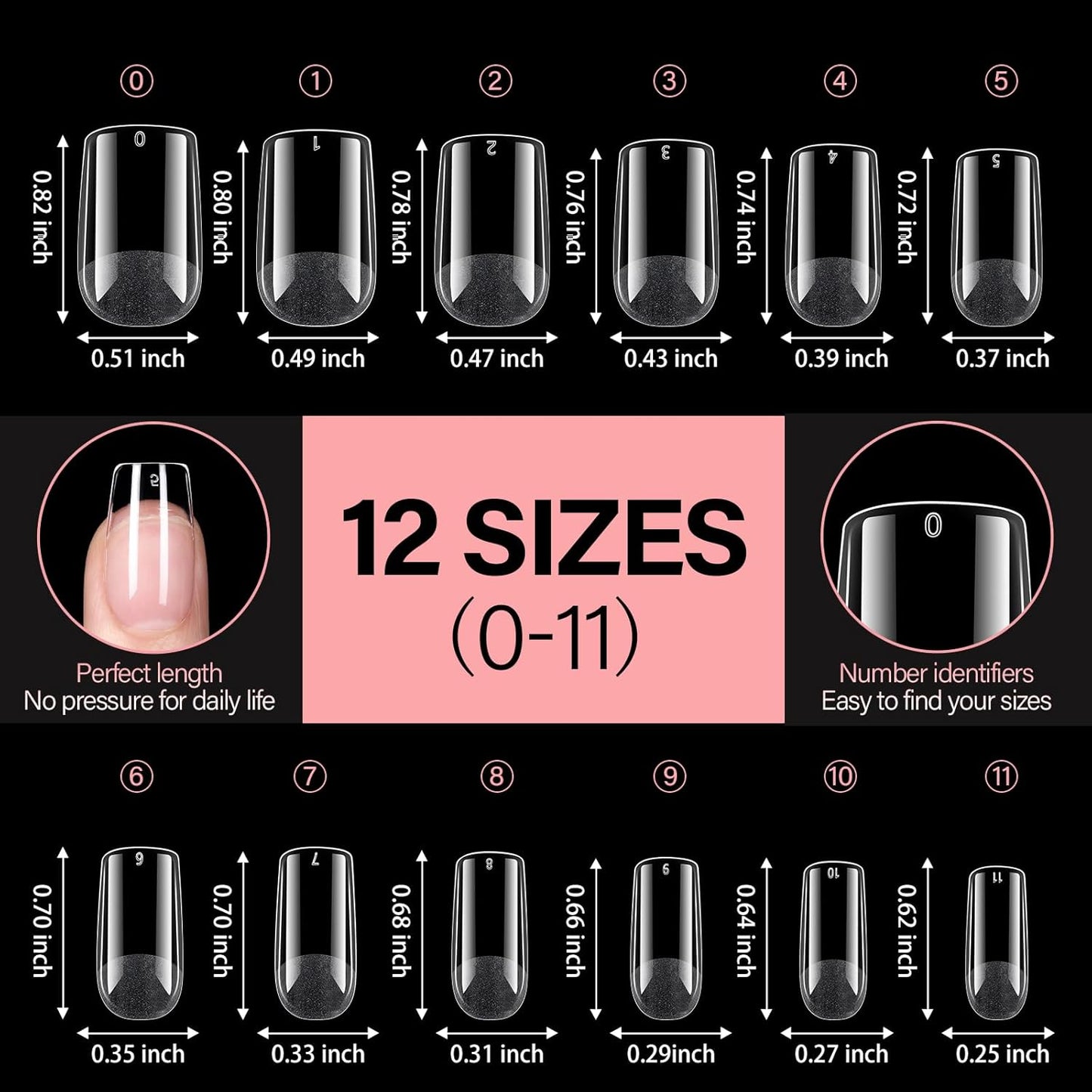 AILLSA Short Square Nail Tips Full Cover Clear Gelly Tips Half Matte Acrylic Tips Pre-Filed Fake Press on Nail Tips for Extension Home DIY Salon Manicure 216PCS 12 Sizes-Velvo Beauty