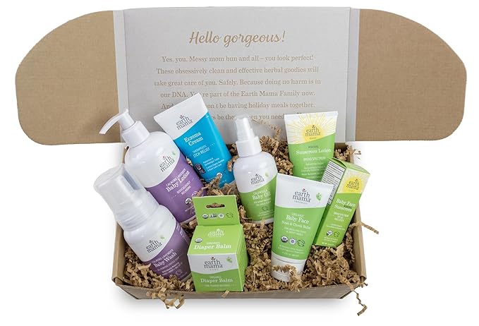 Earth Mama Baby Love Gift Set|Organic Baby Essentials Skin Care, Baby Lotion & Wash, Baby Oil, Eczema Cream, Nose & Cheek Balm, SPF 40 Baby Sunscreen Lotion & Face Stick and Diaper Balm, 8-Piece Set-Velvo Beauty